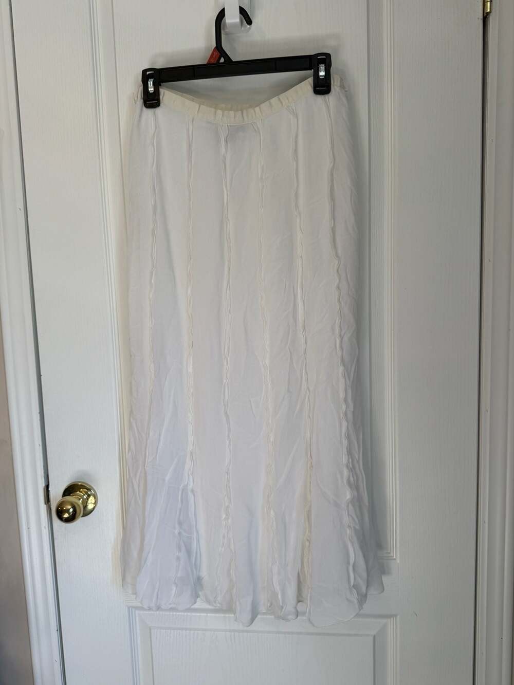 Suzette White 100% Rayon Ruffled Vertical Stripe Midi Skirt